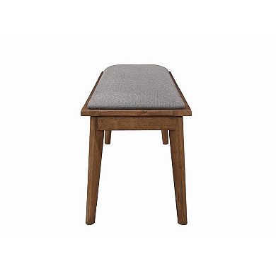 Fabric Upholstered Wooden Bench with Chamfered Legs, Gray and Brown
