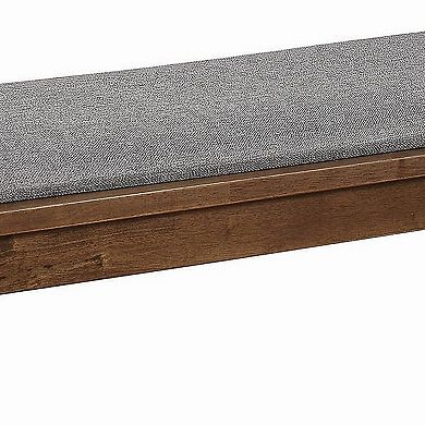 Fabric Upholstered Wooden Bench with Chamfered Legs, Gray and Brown
