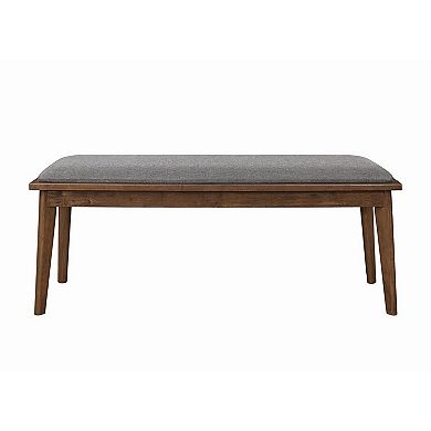 Fabric Upholstered Wooden Bench with Chamfered Legs, Gray and Brown
