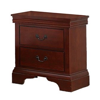 2 Drawer Wooden Nightstand with Panel Bracket Feet, Cherry Brown
