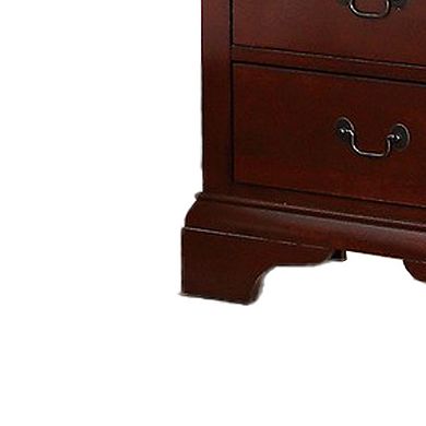 2 Drawer Wooden Nightstand with Panel Bracket Feet, Cherry Brown