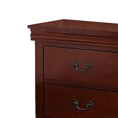 2 Drawer Wooden Nightstand with Panel Bracket Feet, Cherry Brown