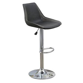 Carl 25-29 Inch Vegan Faux Leather Bar Stool, Adjustable Height, Gray Seat
