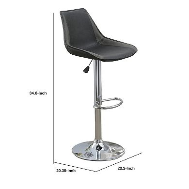 Carl 25-29 Inch Vegan Faux Leather Bar Stool, Adjustable Height, Gray Seat