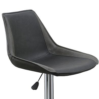 Carl 25-29 Inch Vegan Faux Leather Bar Stool, Adjustable Height, Gray Seat