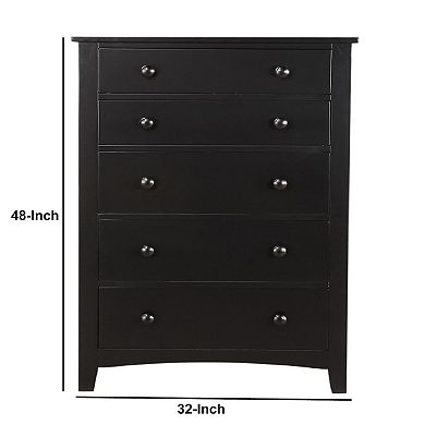 Pine Wood With Varied Size 5 Drawer Chest, Black