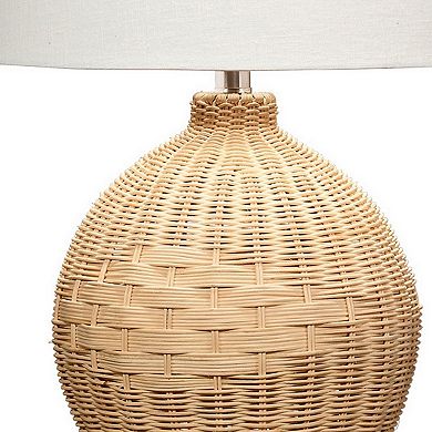 Cape 22 Inch Contemporary Rattan Table Lamp, Hand Woven, Linen Shade, Brown