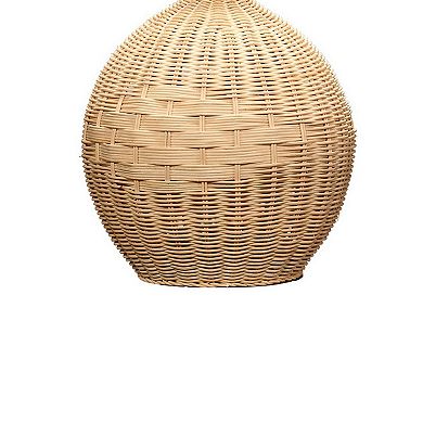 Cape 22 Inch Contemporary Rattan Table Lamp, Hand Woven, Linen Shade, Brown