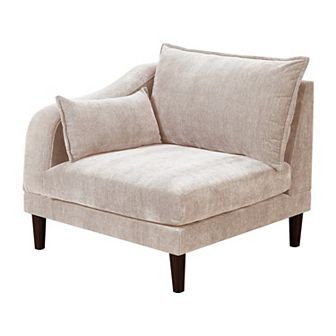 Rio 33 Inch Modular Single Arm Corner Chair, 2 Lumbar Cushions, Beige Fabric