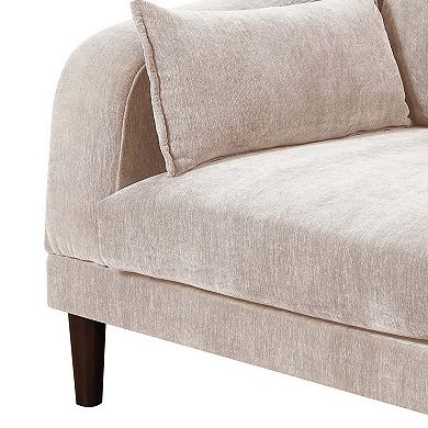 Rio 33 Inch Modular Single Arm Corner Chair, 2 Lumbar Cushions, Beige Fabric