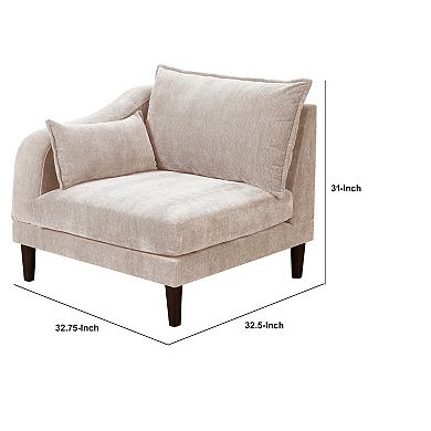 Rio 33 Inch Modular Single Arm Corner Chair, 2 Lumbar Cushions, Beige Fabric