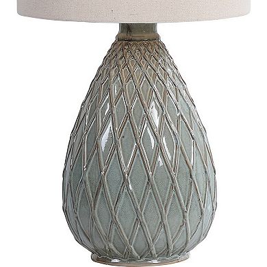 Pot Bellied Ceramic Table Lamp with Diamond Pattern, Gray