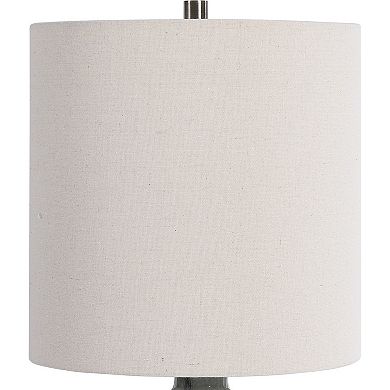 Pot Bellied Ceramic Table Lamp with Diamond Pattern, Gray