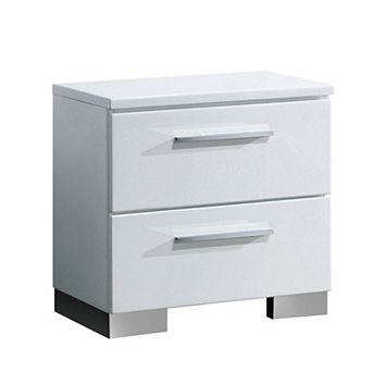 2 Drawer Wooden Nightstand with Metal Pulls, Glossy White