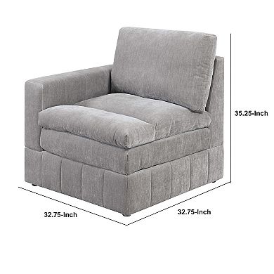 Luna 33 Inch Modular 1 Arm Corner Chair, Triple Plush Cushioned Seat, Gray