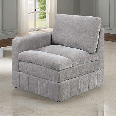Luna 33 Inch Modular 1 Arm Corner Chair, Triple Plush Cushioned Seat, Gray
