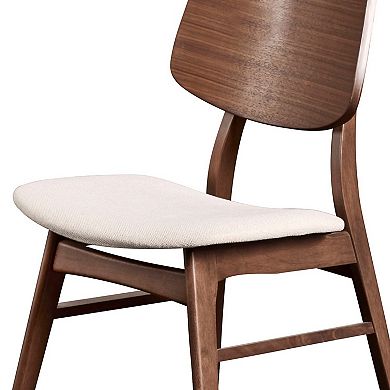 Curved Wooden Back Chair with Fabric Padded Seat, Set of 2,Brown and White