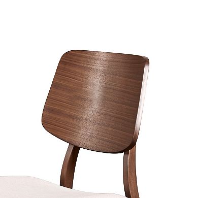 Curved Wooden Back Chair with Fabric Padded Seat, Set of 2,Brown and White