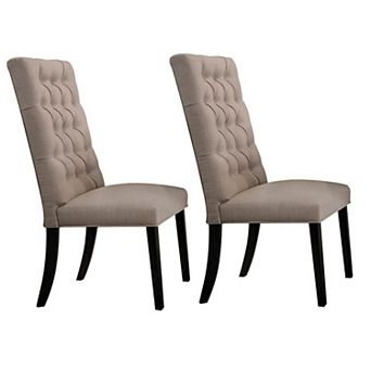 Wooden Dining Side Chair with Button Tufted Back, Set of 2, Tan Brown and Black