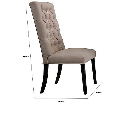 Wooden Dining Side Chair with Button Tufted Back, Set of 2, Tan Brown and Black