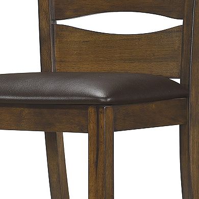 Transitional Ladder Back Side Chair with Leatherette Seat, Set of 2, Brown