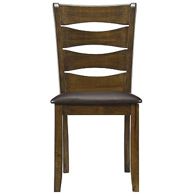 Transitional Ladder Back Side Chair with Leatherette Seat, Set of 2, Brown