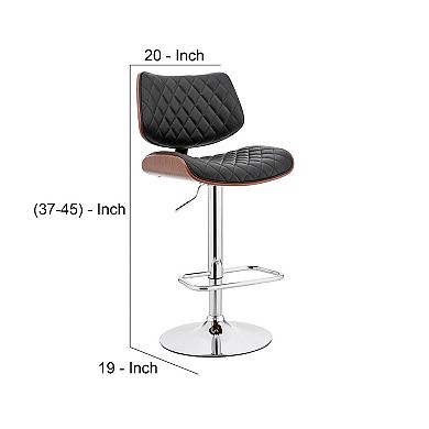 Metal and Faux Leather Adjustable Bar Stool, Black and Silver