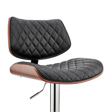 Metal and Faux Leather Adjustable Bar Stool, Black and Silver