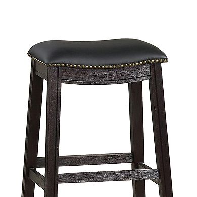 Curved Leatherette Bar Stool with Nailhead Trim, Set of 2, Black