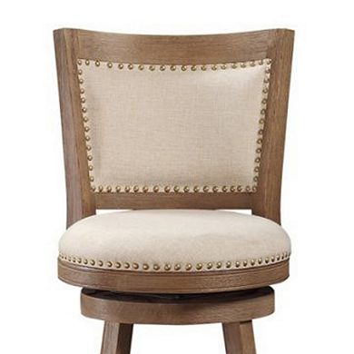 Nailhead Trim Round Barstool with Padded seat and Back, Brown and Beige