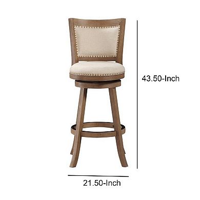 Nailhead Trim Round Barstool with Padded seat and Back, Brown and Beige