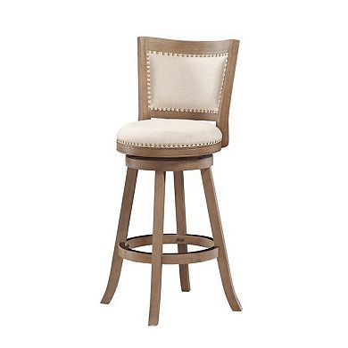 Nailhead Trim Round Barstool with Padded seat and Back, Brown and Beige