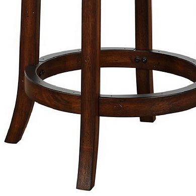 Mia 24 Inch Swivel Counter Stool, Crossed Metal Back, Sedge Seat, Brown