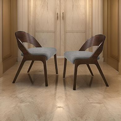 Wooden Dining Chair with Open Curved Back Design, Seat of 2, Walnut Brown