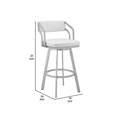 Lyla 26 Inch Counter Height Stool, Swivel, Faux Leather, White, Silver