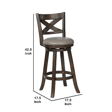 Curved Back Swivel Bar Stool with Leatherette Seat,Set of 2, Gray and Brown