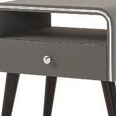 Curved Edge 1 Drawer Nightstand with Chrome Trim, Gray and Brown