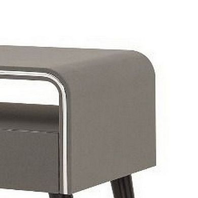 Curved Edge 1 Drawer Nightstand with Chrome Trim, Gray and Brown