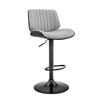 Barstool with Channel Tufted Leatherette Seat, Gray and Black