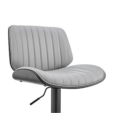 Barstool with Channel Tufted Leatherette Seat, Gray and Black