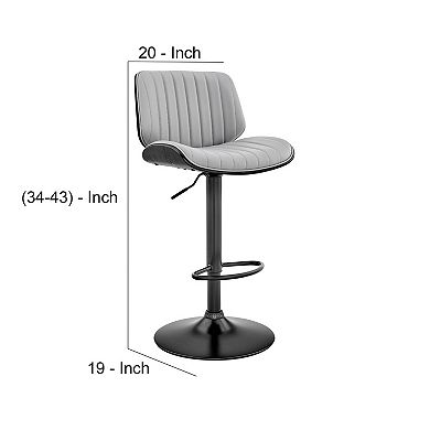 Barstool with Channel Tufted Leatherette Seat, Gray and Black