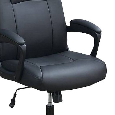 Office Chair with Curved Arms and Leatherette Upholstery, Black