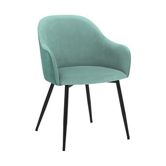 23 Inch Modern Dining Chair, Curved Back, Polyester, Metal Legs, Teal Blue