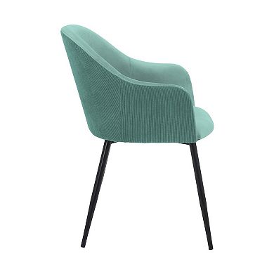 23 Inch Modern Dining Chair, Curved Back, Polyester, Metal Legs, Teal Blue