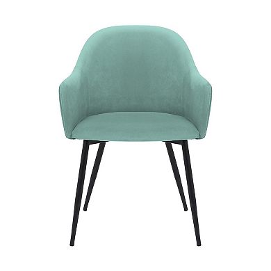 23 Inch Modern Dining Chair, Curved Back, Polyester, Metal Legs, Teal Blue