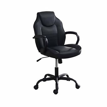 Rue 27 Inch Ergonomic Office Chair, Vegan Faux Leather Swivel Seat, Black