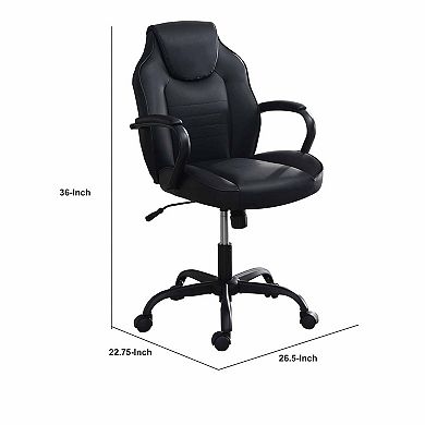 Rue 27 Inch Ergonomic Office Chair, Vegan Faux Leather Swivel Seat, Black