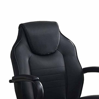 Rue 27 Inch Ergonomic Office Chair, Vegan Faux Leather Swivel Seat, Black