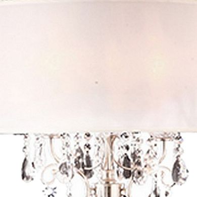 Stalk Design Metal Floor Lamp with Hanging Crystal Accent, Silver