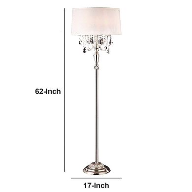 Stalk Design Metal Floor Lamp with Hanging Crystal Accent, Silver